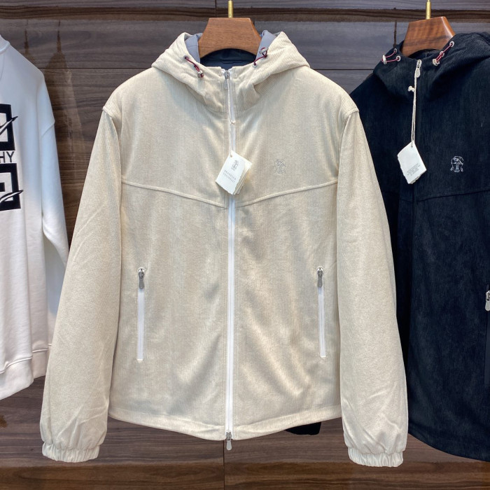 NIGO Brunello Cucinelli Men's Autumn and Winter Solid Color Corduroy Hooded Zipper Long Sleeve Jacket #nigo72935