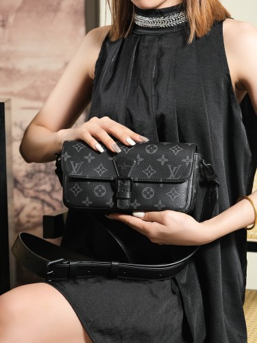 NIGO Louis Vuitton MONTSOURIS Men's Black Removable Adjustable Shoulder Strap Magnetic Closure Coated Canvas Leather Shoulder Crossbody Clutch Bag Bags #nigo72937
