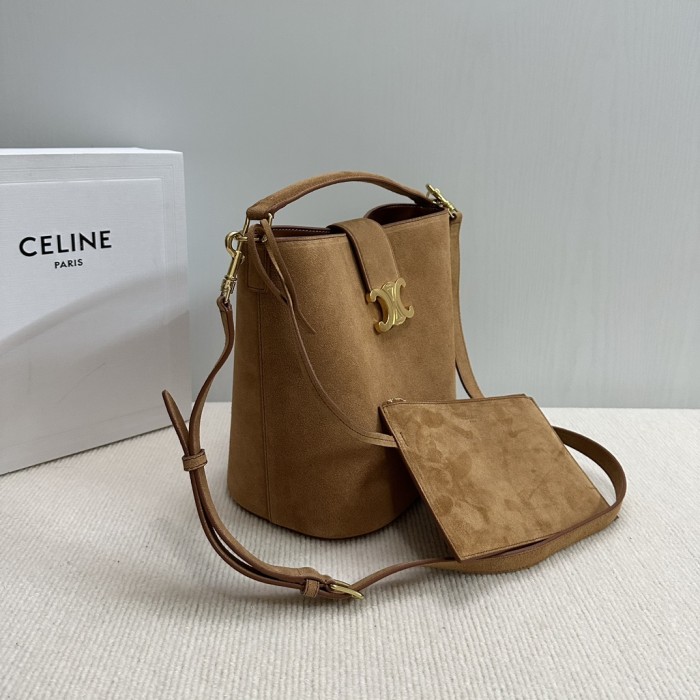 NIGO Celine Louise Medium Cowhide Suede Handbag Triumph Logo Fashion Casual Hundred Bucket Bag Bags #nigo71577