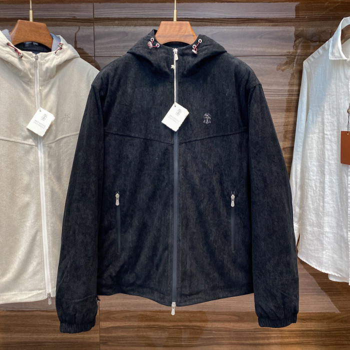 NIGO Brunello Cucinelli Men's Autumn and Winter Solid Color Corduroy Hooded Zipper Long Sleeve Jacket #nigo72935