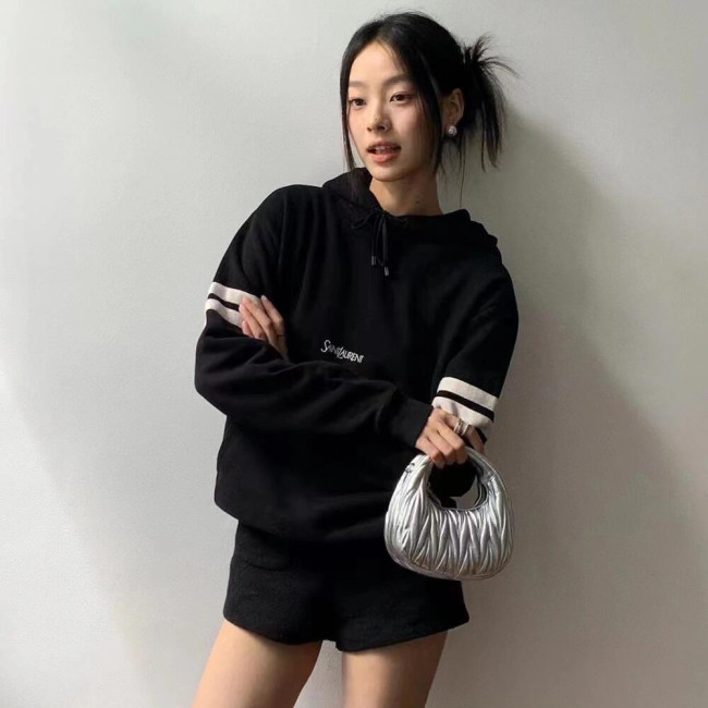 NIGO SAINT LAURENT Women's Spring and Autumn Black Striped Hooded Drawstring Long Sleeve Sweatshirt Pullover #nigo72943