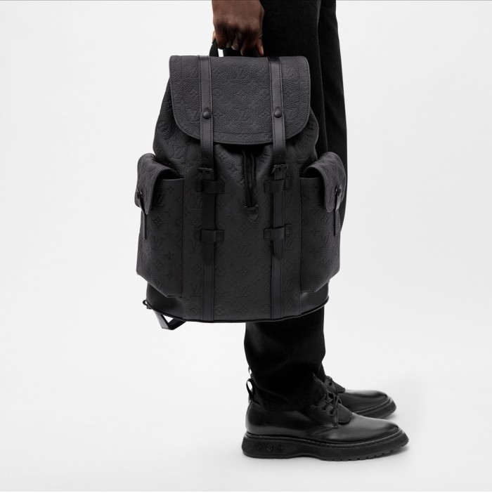 NIGO Louis Vuitton CHRISTOPHER Men's Black Dark Logo Printed Drawstring Flap Closure Cowhide Leather Backpack Shoulder Bag #nigo72947
