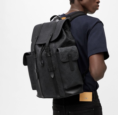 NIGO Louis Vuitton CHRISTOPHER Men's Black Dark Logo Printed Drawstring Flap Closure Cowhide Leather Backpack Shoulder Bag #nigo72947
