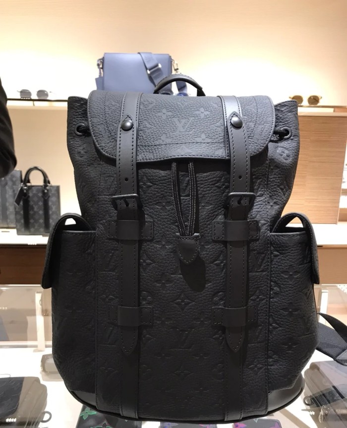NIGO Louis Vuitton CHRISTOPHER Men's Black Dark Logo Printed Drawstring Flap Closure Cowhide Leather Backpack Shoulder Bag #nigo72947