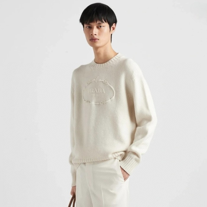NIGO Prada Men's Spring and Autumn Solid Color Splicing Round Neck Embroidery Printed Logo Long Sleeve Sweater Pullover #nigo72945