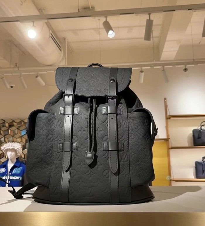 NIGO Louis Vuitton CHRISTOPHER Men's Black Dark Logo Printed Drawstring Flap Closure Cowhide Leather Backpack Shoulder Bag #nigo72947