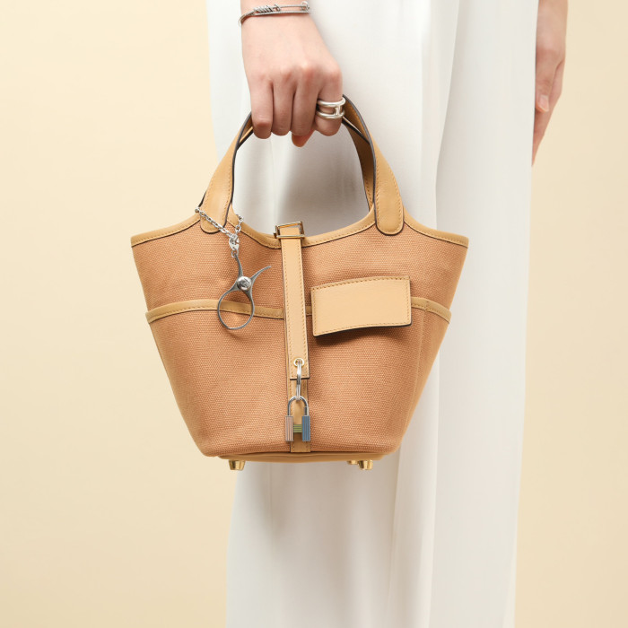 NIGO Hermes Picotin Cargo 18 Women's Bag Canvas Patchwork Leather Vegetable Basket Patchwork Leather Handbag  Bags With Accessory  Ngvp #nigo9229