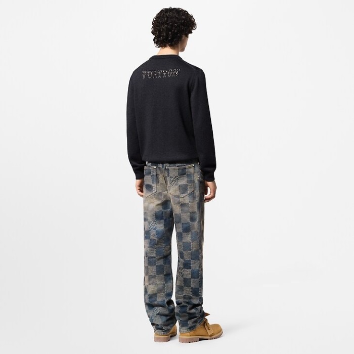NIGO Louis Vuitton Men's Spring and Autumn Black Beaded Logo Geometric Print Round Neck Long Sleeve Sweater Pullover #nigo72971