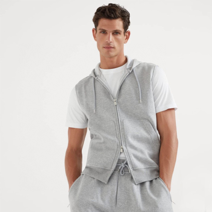NIGO Brunello Cucinelli Men's Spring And Autumn Solid Color Zipper Drawstring Cotton Hooded Vest Casual Tie Shorts Ngvp #nigo9218