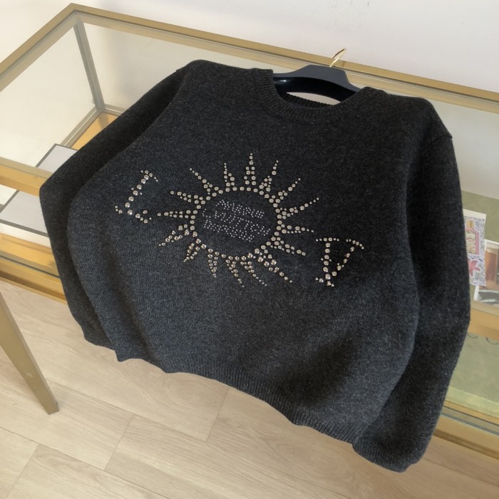 NIGO Louis Vuitton Men's Spring and Autumn Black Beaded Logo Geometric Print Round Neck Long Sleeve Sweater Pullover #nigo72971