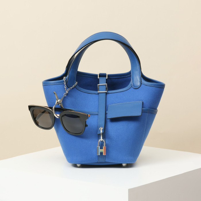 NIGO Hermes Picotin Cargo 18 Women's Bag Canvas Patchwork Leather Vegetable Basket Patchwork Leather Handbag  Bags With Accessory  Ngvp #nigo9229