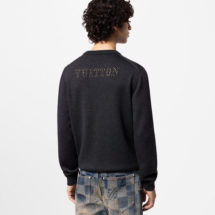 NIGO Louis Vuitton Men's Spring and Autumn Black Beaded Logo Geometric Print Round Neck Long Sleeve Sweater Pullover #nigo72971