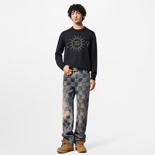 NIGO Louis Vuitton Men's Spring and Autumn Black Beaded Logo Geometric Print Round Neck Long Sleeve Sweater Pullover #nigo72971