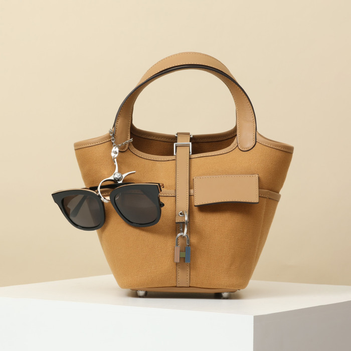 NIGO Hermes Picotin Cargo 18 Women's Bag Canvas Patchwork Leather Vegetable Basket Patchwork Leather Handbag  Bags With Accessory  Ngvp #nigo9229