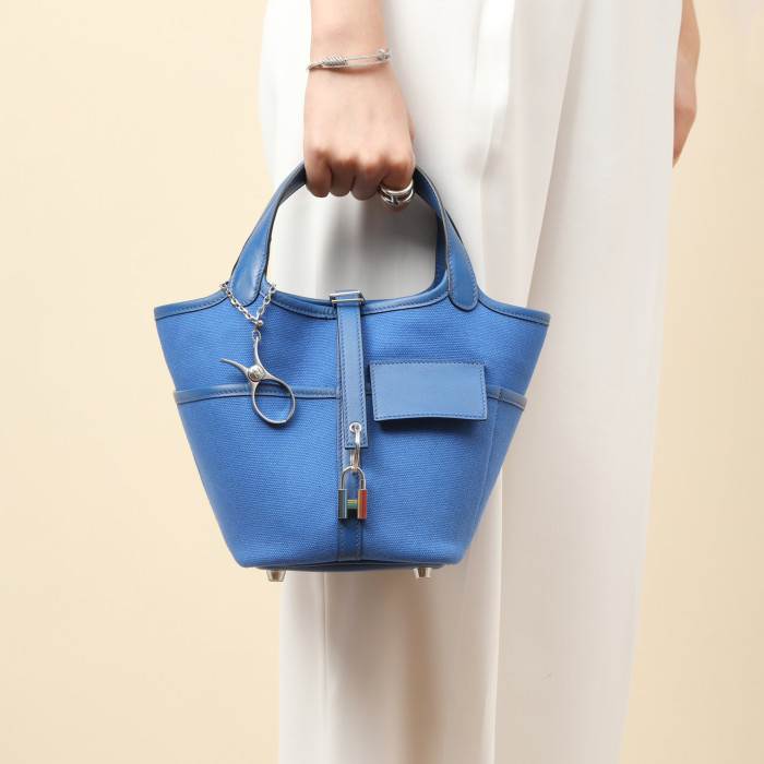 NIGO Hermes Picotin Cargo 18 Women's Bag Canvas Patchwork Leather Vegetable Basket Patchwork Leather Handbag  Bags With Accessory  Ngvp #nigo9229