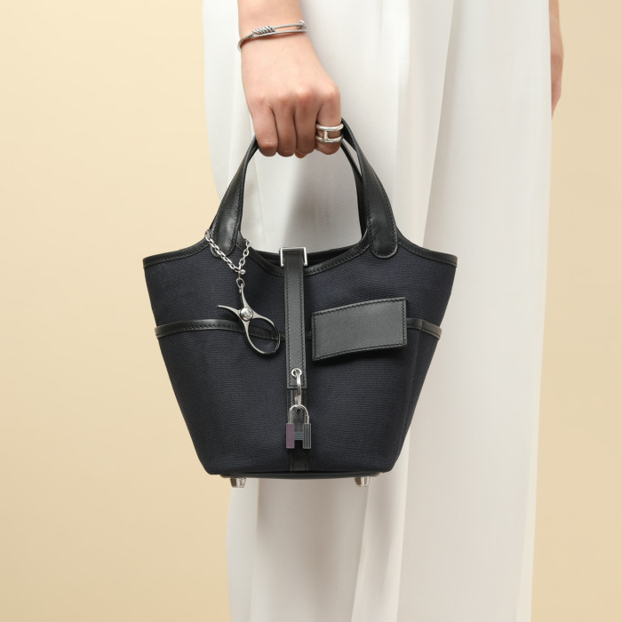 NIGO Hermes Picotin Cargo 18 Women's Bag Canvas Patchwork Leather Vegetable Basket Patchwork Leather Handbag  Bags With Accessory  Ngvp #nigo9229