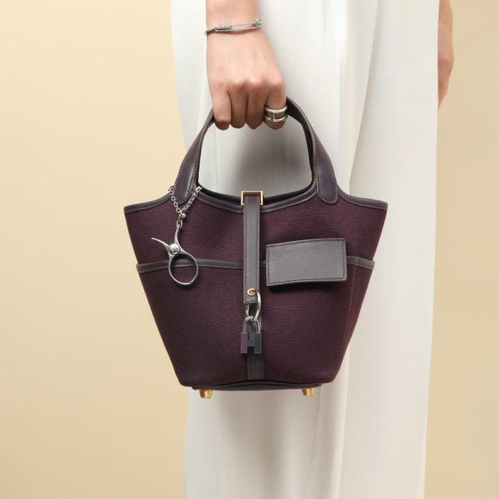 NIGO Hermes Picotin Cargo 18 Women's Bag Canvas Patchwork Leather Vegetable Basket Patchwork Leather Handbag  Bags With Accessory  Ngvp #nigo9229