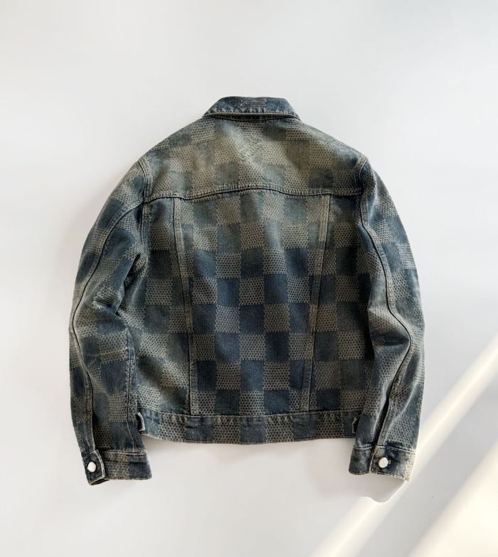 NIGO Louis Vuitton Men's Spring And Fall Logo Jacquard Checkerboard Pattern Pocket Single Breasted Denim Jacket Pants Suit Set #nigo72956