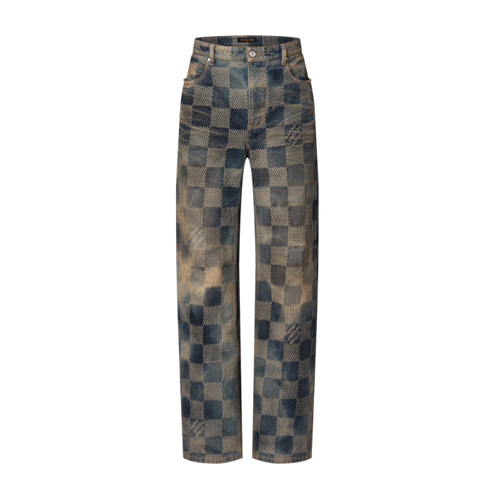 NIGO Louis Vuitton Men's Spring And Fall Logo Jacquard Checkerboard Pattern Pocket Single Breasted Denim Jacket Pants Suit Set #nigo72956