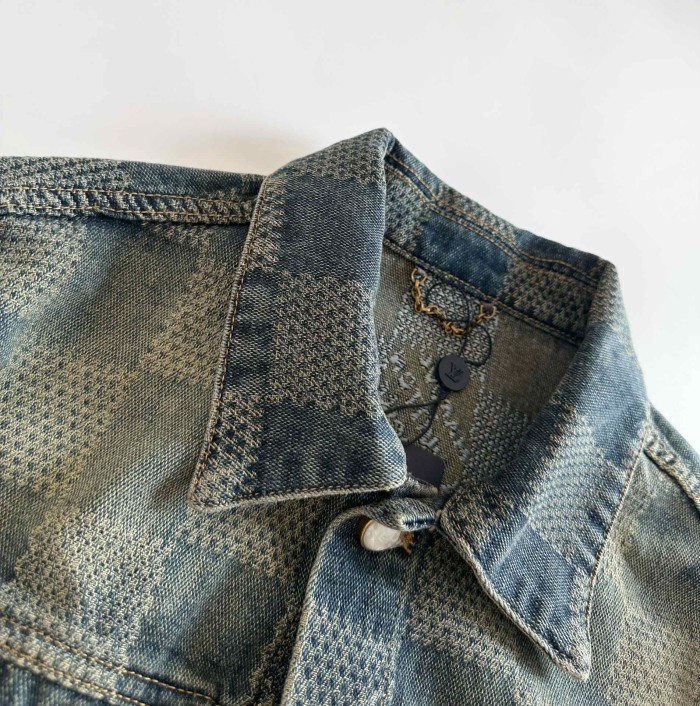 NIGO Louis Vuitton Men's Spring And Fall Logo Jacquard Checkerboard Pattern Pocket Single Breasted Denim Jacket Pants Suit Set #nigo72956