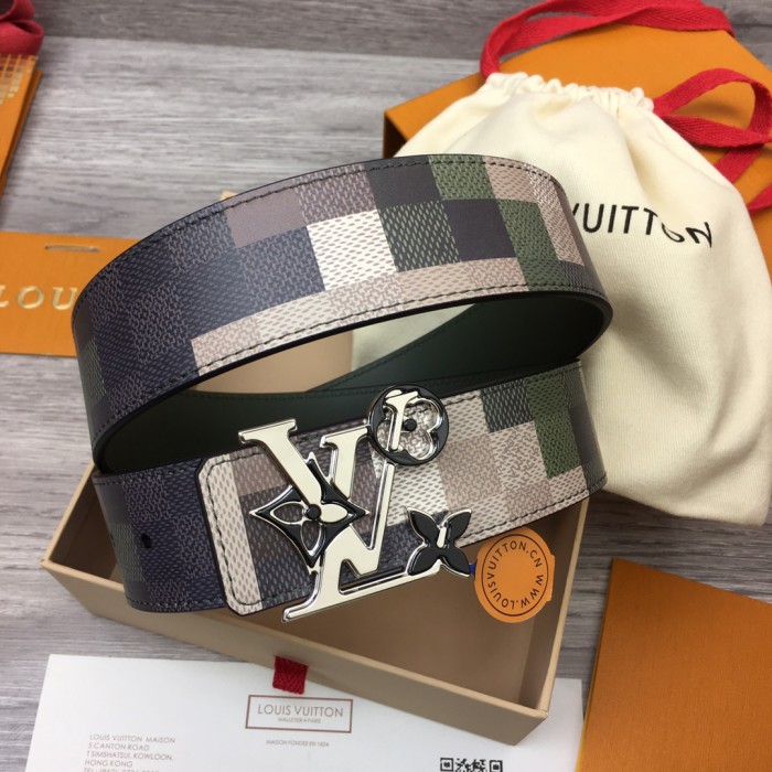 NIGO Louis Vuitton Mega Pixel Men's Four Seasons Fashion Camo Cowhide Belt Logo Luxury Double Sided Belt Width 4cm Accessories #nigo71221