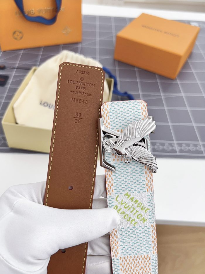 NIGO Louis Vuitton Men's Metal Eagle Buckle Color Checkered Letter Logo Leather Belt Accessory #nigo72695