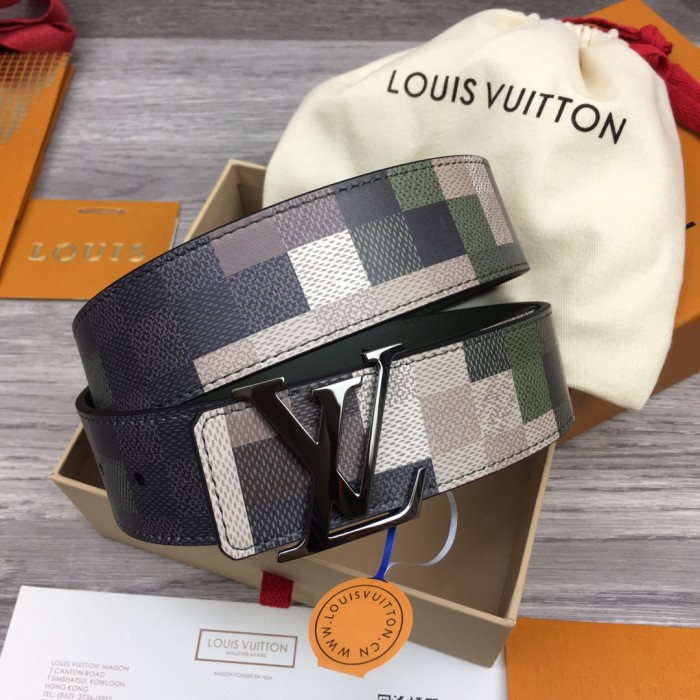 NIGO Louis Vuitton Mega Pixel Men's Four Seasons Fashion Camo Cowhide Belt Logo Luxury Double Sided Belt Width 4cm Accessories #nigo71221