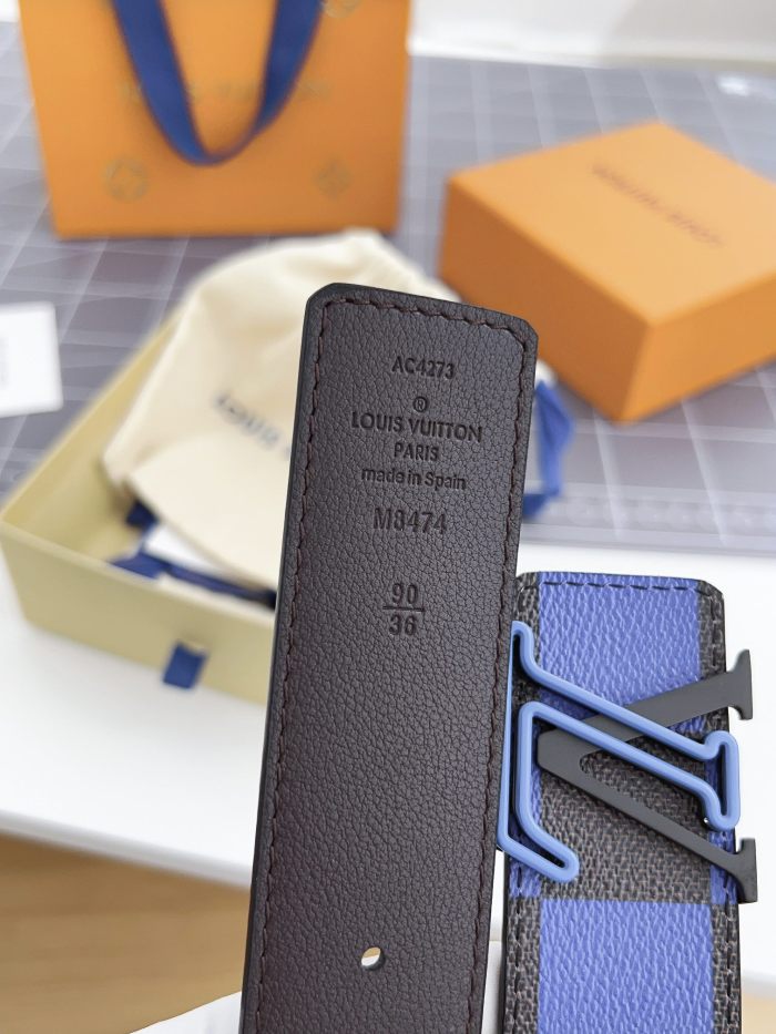 NIGO Louis Vuitton Men's Color Checkered Letter Logo Brown Leather Belt Width 4cm Accessory #nigo72696