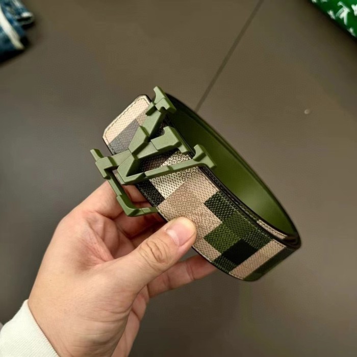 NIGO Louis Vuitton Mega Pixel Men's Four Seasons Fashion Camo Cowhide Belt Logo Luxury Double Sided Belt Width 4cm Accessories #nigo71221