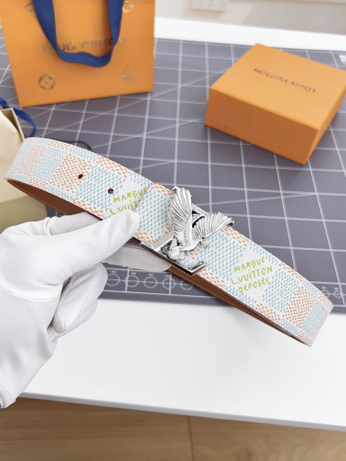 NIGO Louis Vuitton Men's Metal Eagle Buckle Color Checkered Letter Logo Leather Belt Accessory #nigo72695