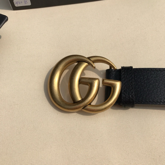 NIGO Gucci Men's and Women's Gold Double G Buckle Black Leather Belts #nigo98791