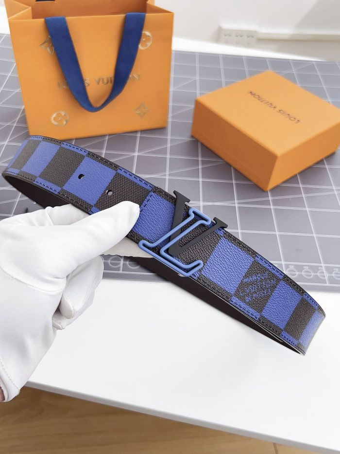 NIGO Louis Vuitton Men's Color Checkered Letter Logo Brown Leather Belt Width 4cm Accessory #nigo72696