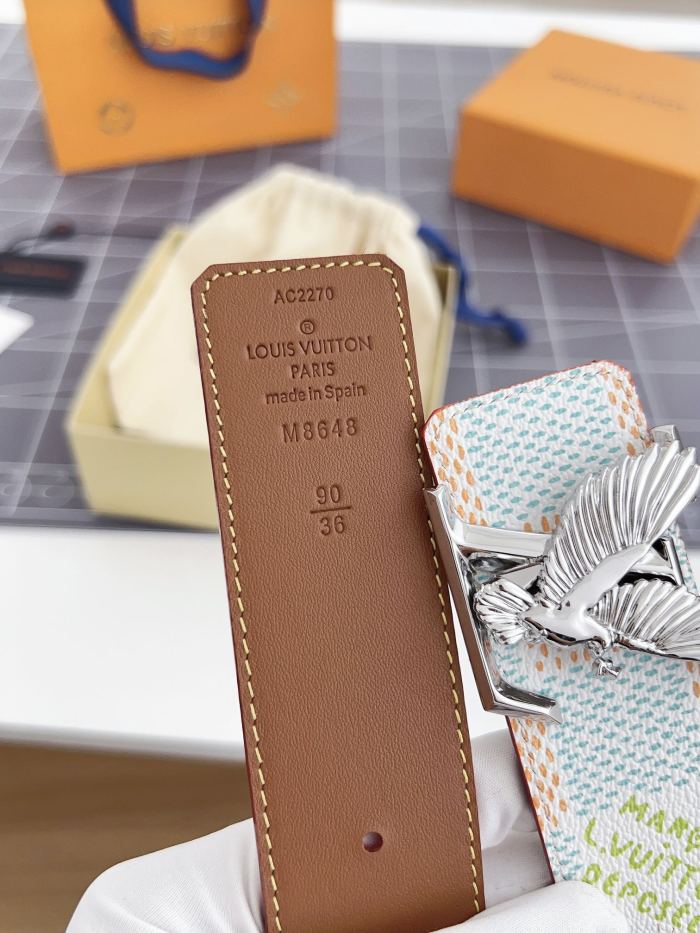 NIGO Louis Vuitton Men's Metal Eagle Buckle Color Checkered Letter Logo Leather Belt Accessory #nigo72695