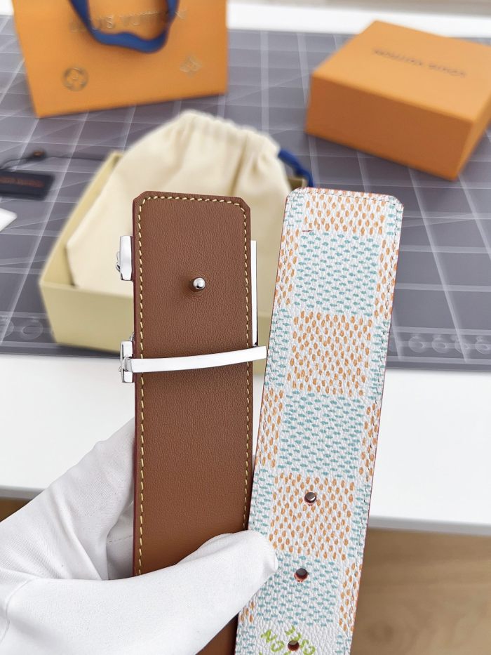 NIGO Louis Vuitton Men's Metal Eagle Buckle Color Checkered Letter Logo Leather Belt Accessory #nigo72695