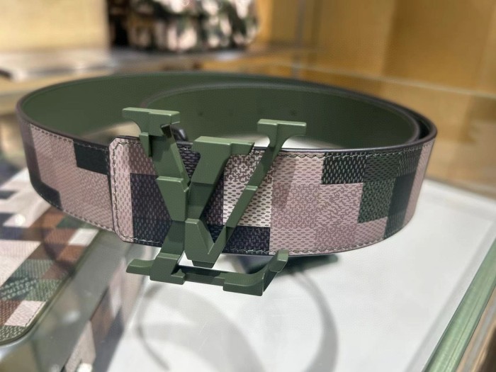 NIGO Louis Vuitton Mega Pixel Men's Four Seasons Fashion Camo Cowhide Belt Logo Luxury Double Sided Belt Width 4cm Accessories #nigo71221