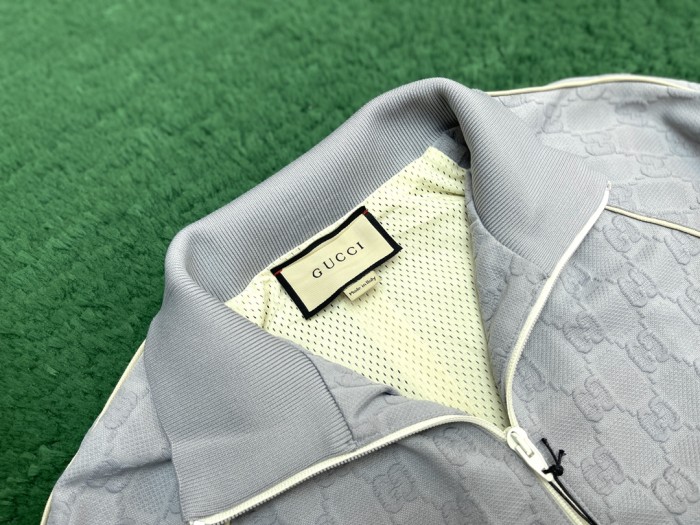 NIGO Gucci Men's Spring and Autumn Gray Letter Logo Full Print Zipper Long Sleeve Jacket Drawstring Tie Sweatpants Pants Suit Set #nigo72978