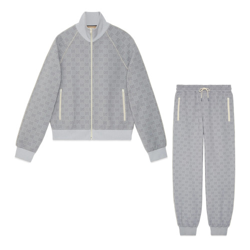 NIGO Gucci Men's Spring and Autumn Gray Letter Logo Full Print Zipper Long Sleeve Jacket Drawstring Tie Sweatpants Pants Suit Set #nigo72978