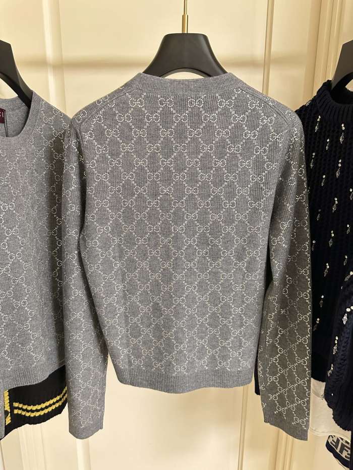 NIGO Gucci Women's Gray Letter Logo Round Neck Single Breasted Long Sleeve Knit Sweater Jacket #nigo72991