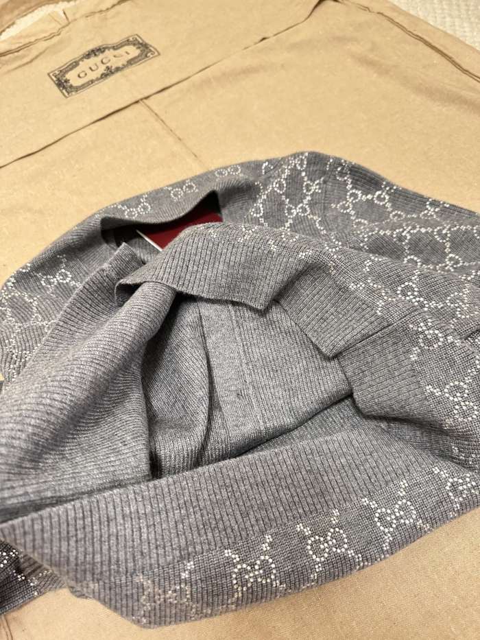 NIGO Gucci Women's Gray Letter Logo Round Neck Single Breasted Long Sleeve Knit Sweater Jacket #nigo72991