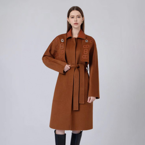 NIGO Hermes Women's Fall And Winter Two-piece Splicing Lapel Wool Coat Belt Fashion Casual Temperament In The Long Jacket Ngvp #nigo9241