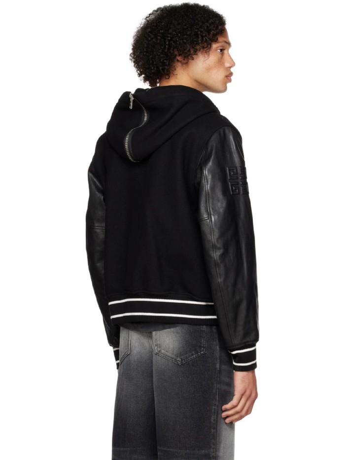 NIGO Givenchy Men's Fall/Winter Black Logo Printed Single Breasted Hooded Aviator Jacket #nigo72996