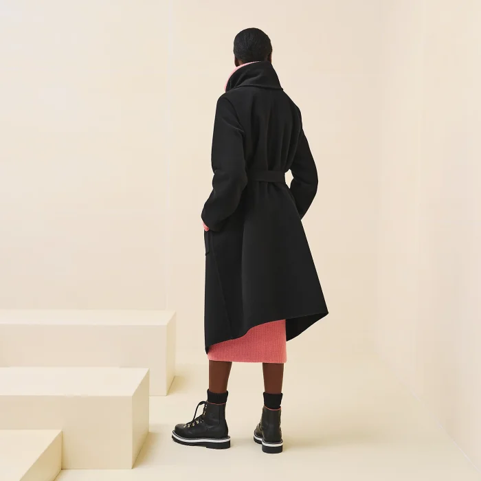 NIGO Hermes Women's Spring, Autumn And Winter Solid Color Leather Button Collar Tie Double Sided Cashmere Long Coat Ngvp #nigo9273