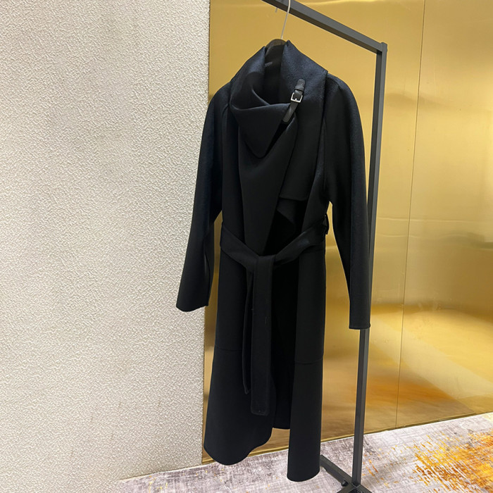 NIGO Hermes Women's Spring, Autumn And Winter Solid Color Leather Button Collar Tie Double Sided Cashmere Long Coat Ngvp #nigo9273