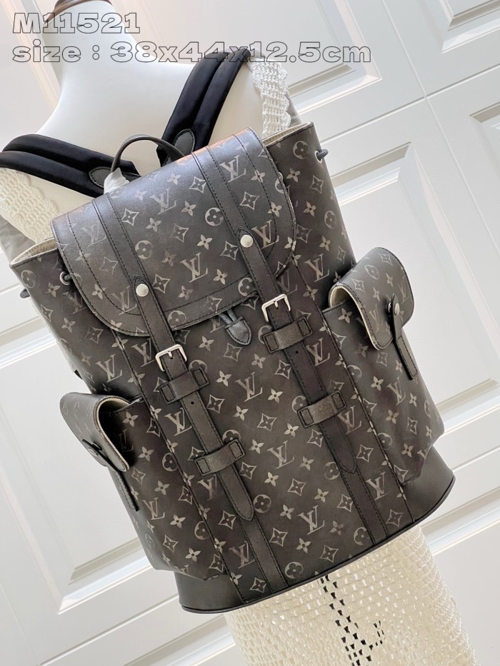 NIGO Louis Vuitton CHRISTOPHER Men's Black Dark Logo Printed Drawstring Flap Closure Cowhide Leather Backpack Shoulder Bag #nigo72962