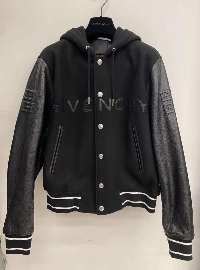 NIGO Givenchy Men's Fall/Winter Black Logo Printed Single Breasted Hooded Aviator Jacket #nigo72996