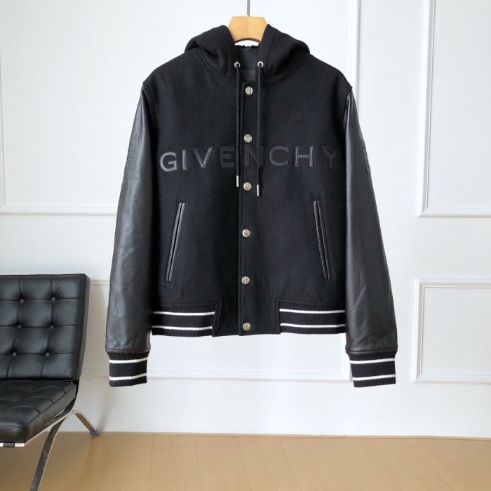 NIGO Givenchy Men's Fall/Winter Black Logo Printed Single Breasted Hooded Aviator Jacket #nigo72996