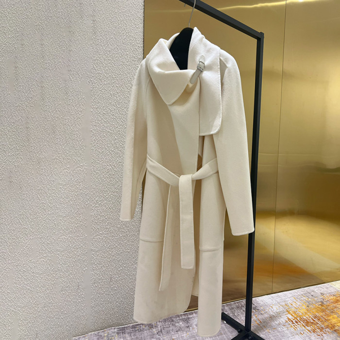 NIGO Hermes Women's Spring, Autumn And Winter Solid Color Leather Button Collar Tie Double Sided Cashmere Long Coat Ngvp #nigo9273