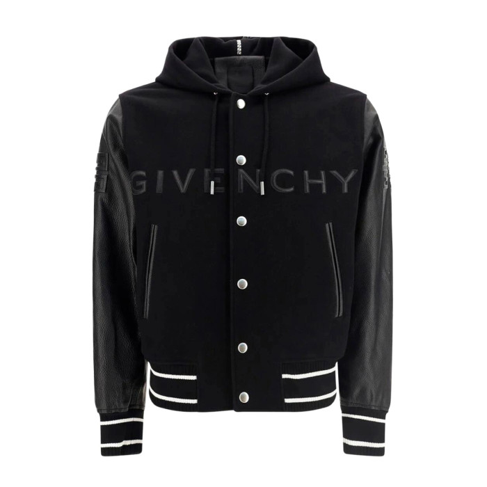 NIGO Givenchy Men's Fall/Winter Black Logo Printed Single Breasted Hooded Aviator Jacket #nigo72996