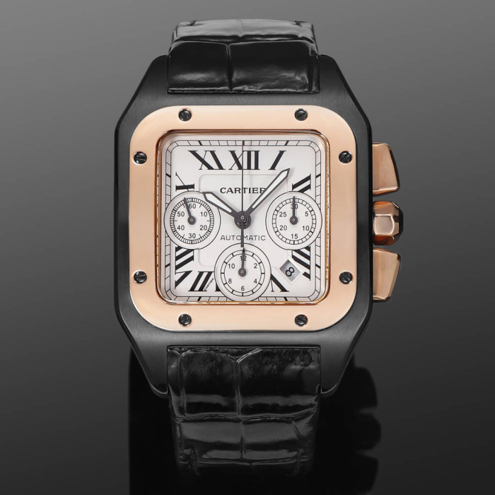 NIGO Cartier Santos Men's Automatic Mechanical Movement Roman Scale Date Display Chronograph 100M Water Resistant Mechanical Watch #nigo72997