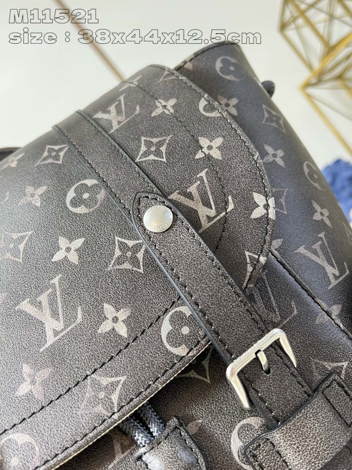 NIGO Louis Vuitton CHRISTOPHER Men's Black Dark Logo Printed Drawstring Flap Closure Cowhide Leather Backpack Shoulder Bag #nigo72962